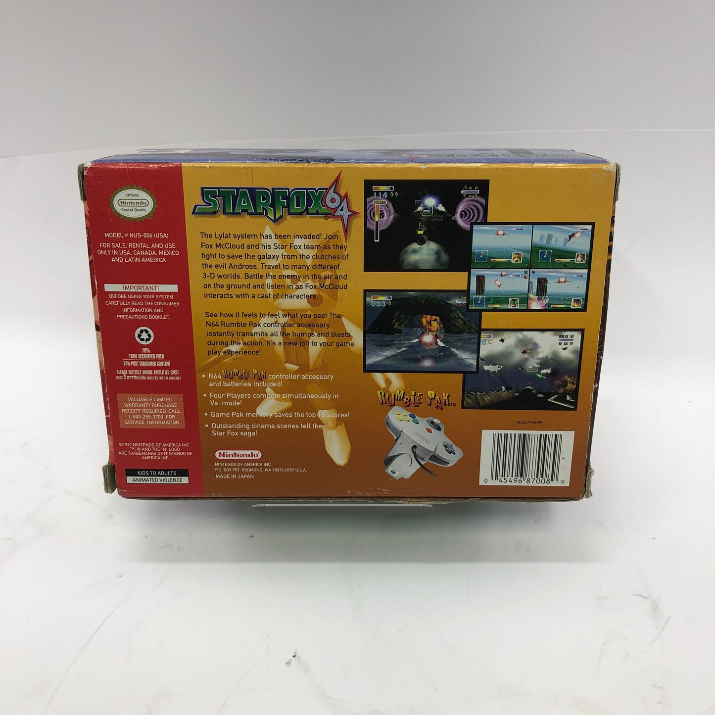Star Fox 64 (Nintendo 64 N64, 1997) Original Box w Insert and Rumble Pak