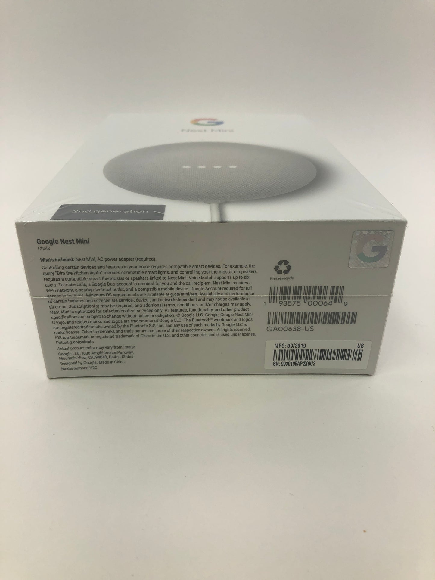 Google Nest Mini 2nd Generation Smart Speaker with Google Assistant GA00638-US