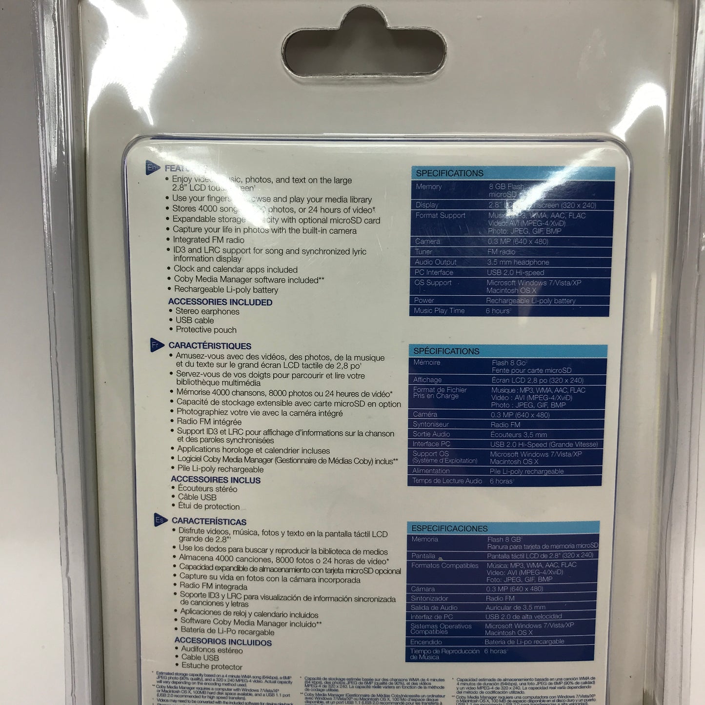 New Coby MP828-8G Touchscreen MP3 Video Player and Camera Factory Sealed