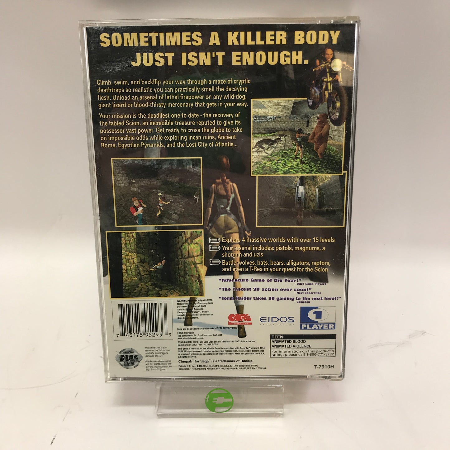 Tomb Raider (Sega Saturn, 1996) Complete in Original Long Box, CIB w Reg Card