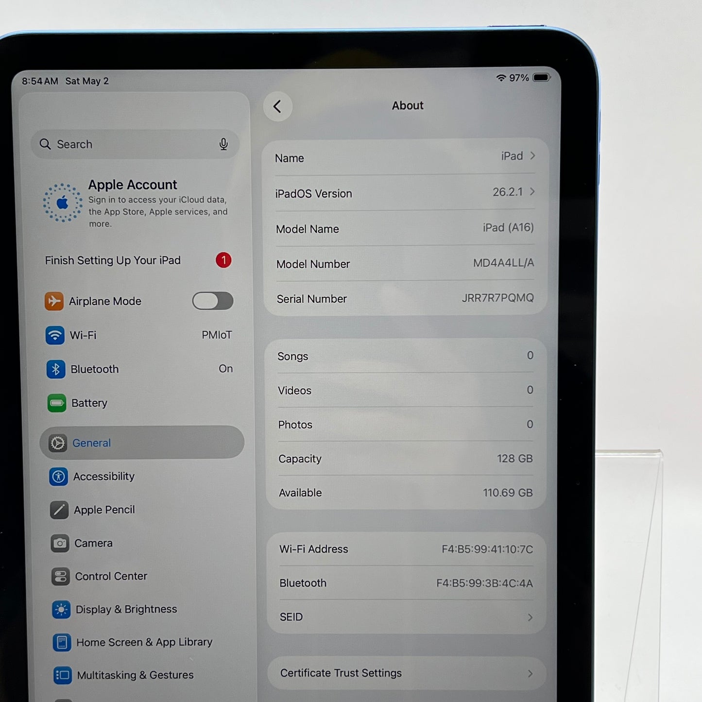 WiFi Only Apple iPad 11" (A16) 128GB Blue MD4A4LL/A