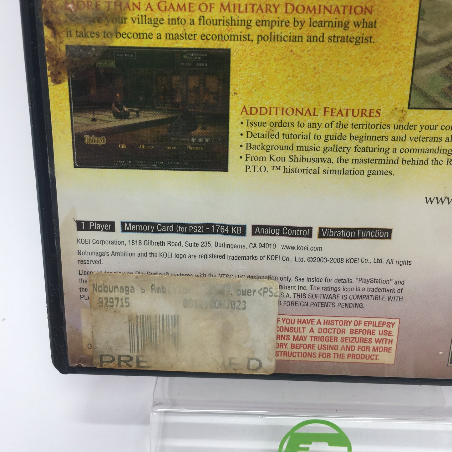 Nobunaga's Ambition Rise to Power (Sony PlayStation 2 PS2, 2008) CIB Tested