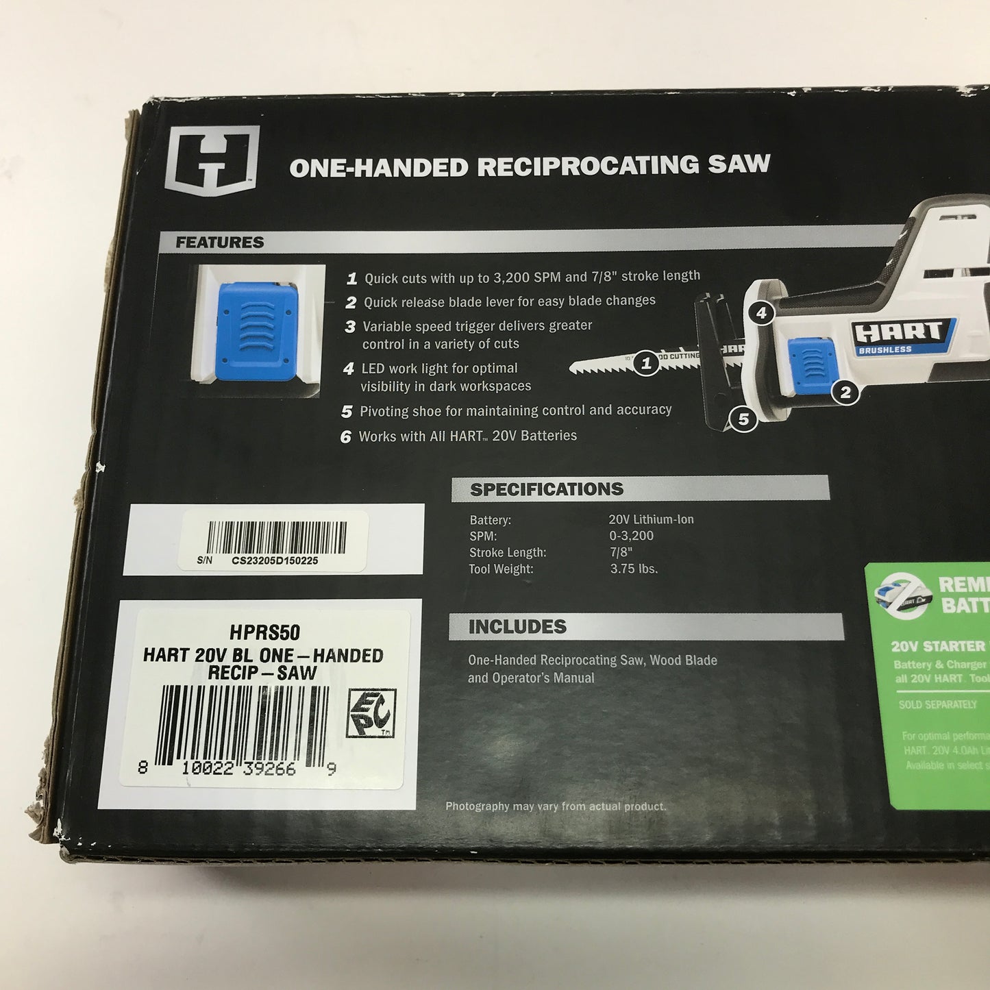 New Hart One-Handed Reciprocating Saw HPRS50 in Original Unopened Box