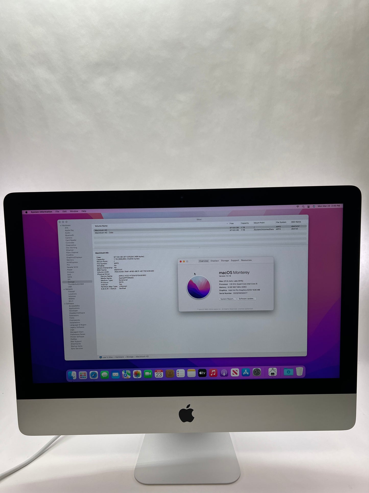 2015 Apple iMac 21.5" i7 3.1GHz 8GB RAM SSD Silver A1419