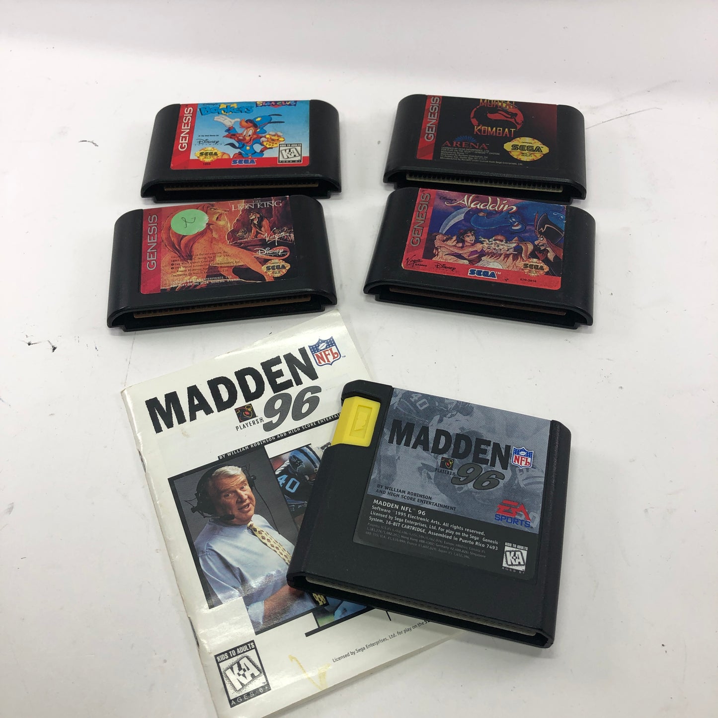 Lot of 5 Sega Genesis Games [Aladdin, The Lion King, Bonkers, and More]