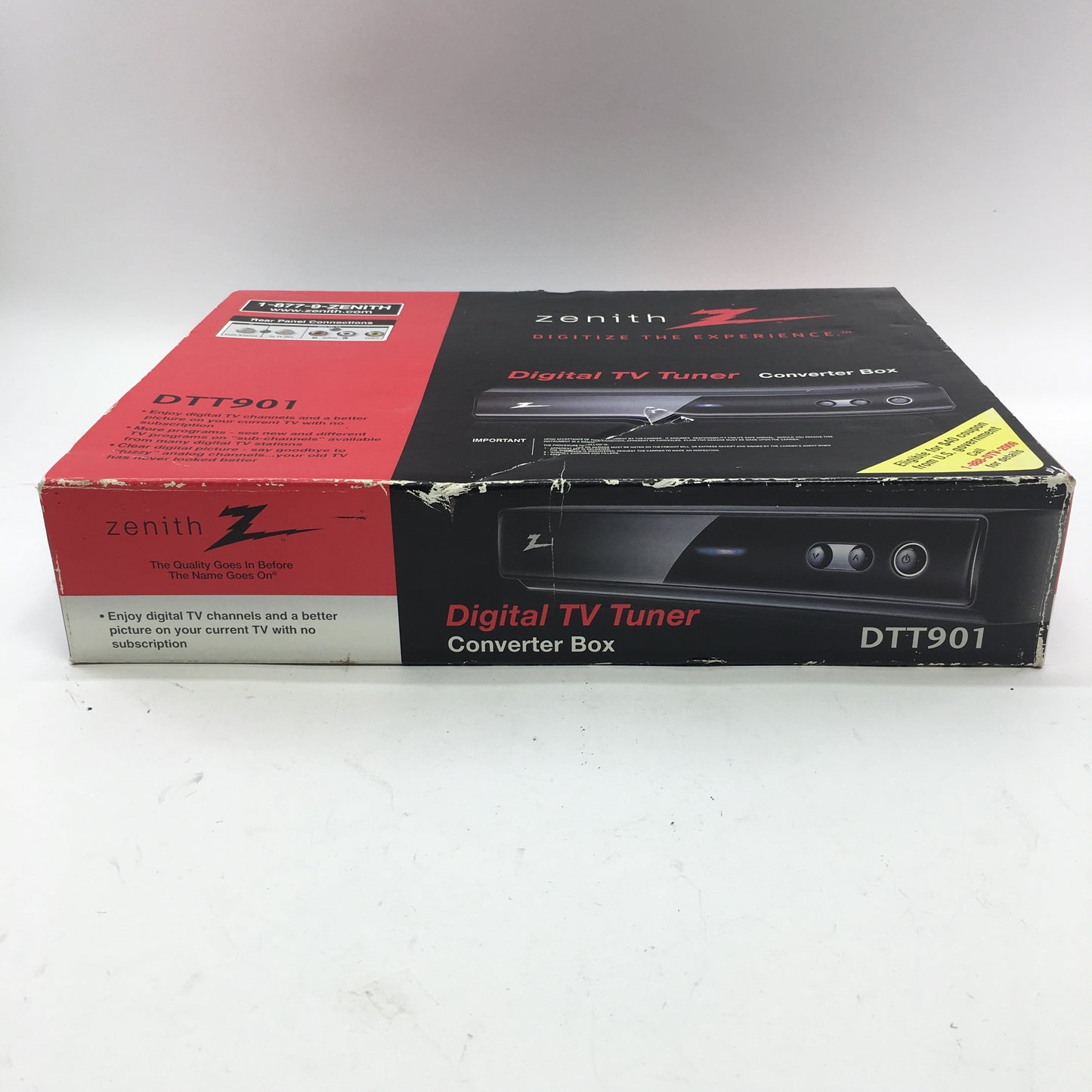 Zenith DTT901 Converter Box With Remote and Cables in Original Packaging