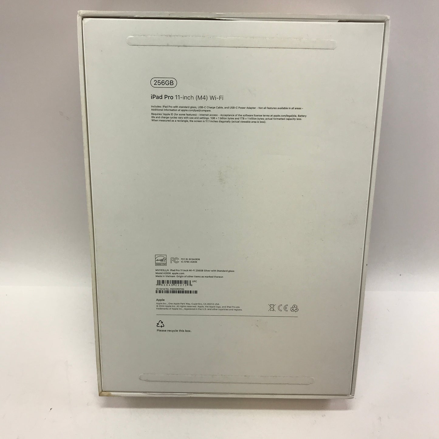 WiFi Only Apple iPad Pro 11" M4 256GB Silver MVV93LL/A w/ Original Box