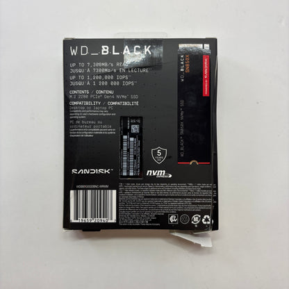 New SanDisk 2280mm Black SN850X 2TB M.2 NVMe Gen 4.0 x 4 SSD WDBB9G0020BNC-WRWM
