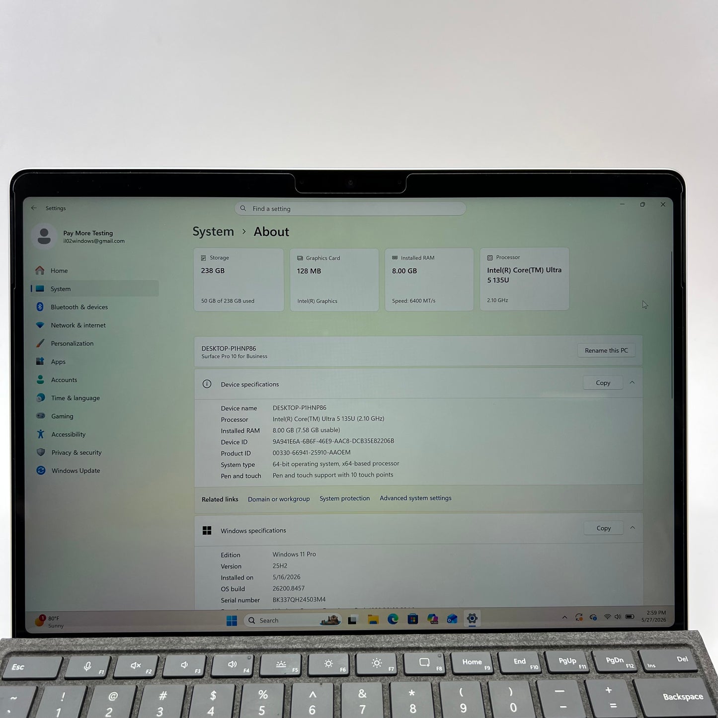 Microsoft Surface Pro 10 for Business 2079 13" Core Ultra 5 135U 2.1GHz 8GB RAM