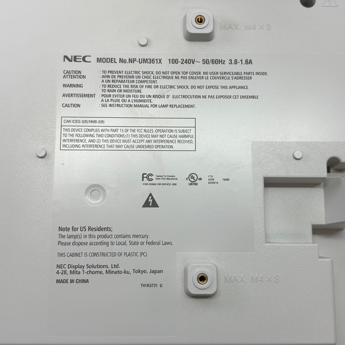 NEC UM361X Projector 1024 x 768 XGA 3,600 Lumens 3LCD Projector NP-UM361X