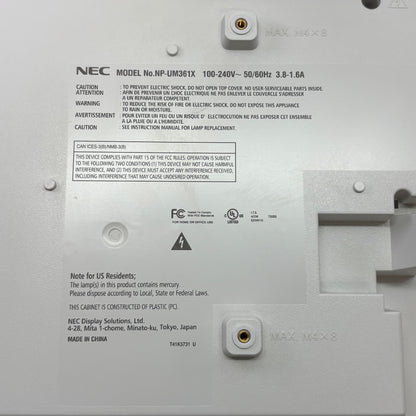 NEC UM361X Projector 1024 x 768 XGA 3,600 Lumens 3LCD Projector NP-UM361X