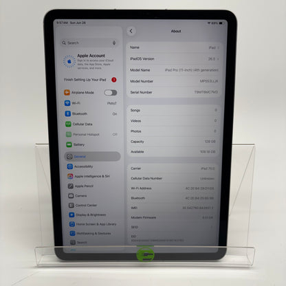 Unlocked Apple iPad Pro 11" 4th Gen 128GB Silver MP553LL/A