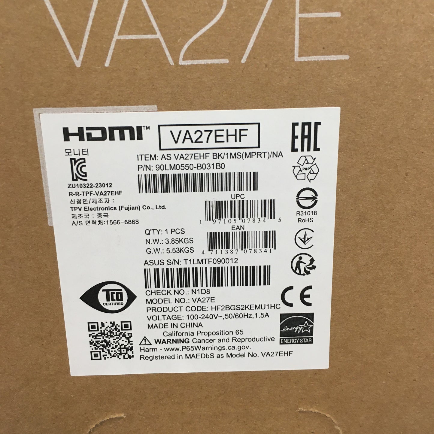 New ASUS 27" VA27E IPS LED IPS 100Hz Gaming Monitor