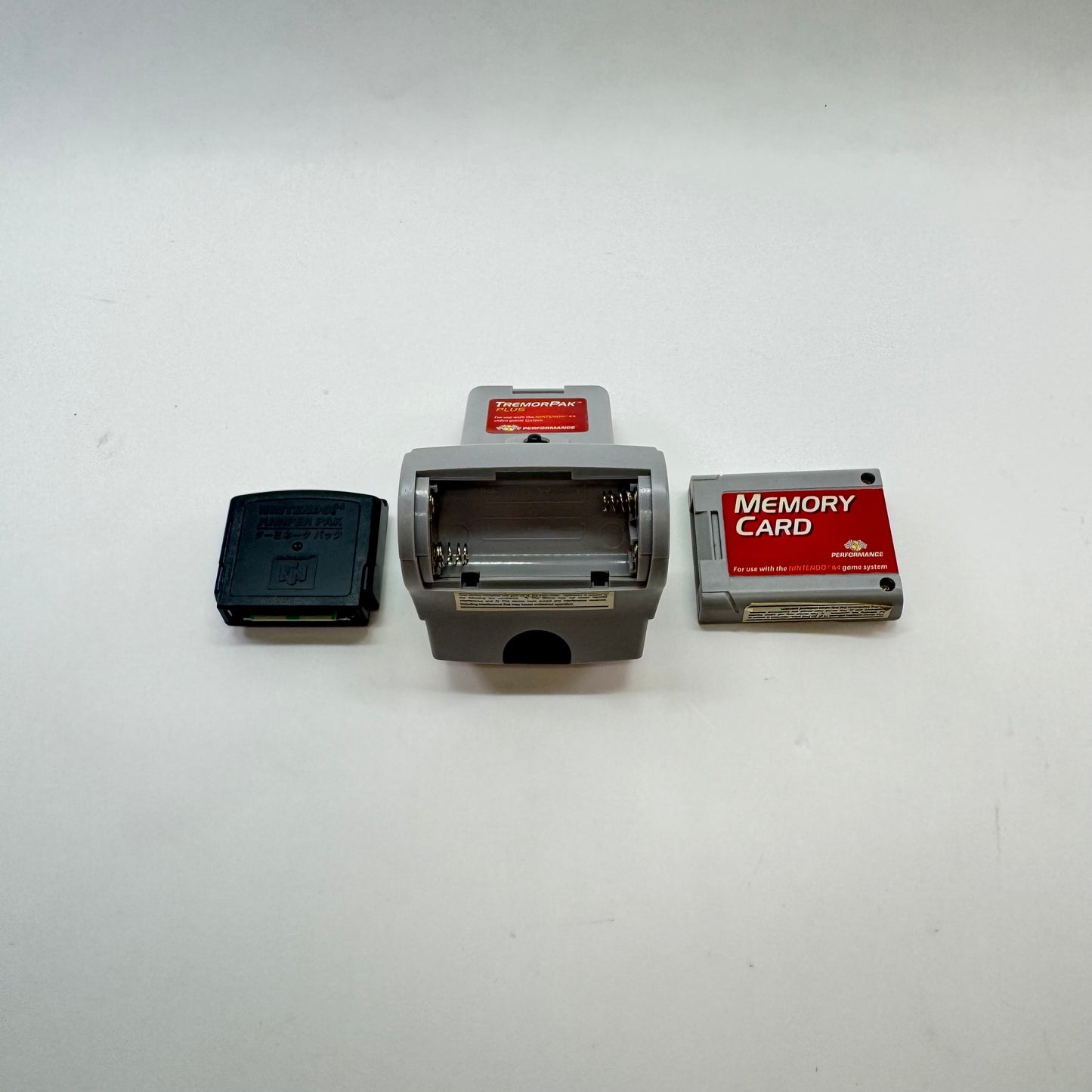Untested Nintendo 64 Jumper Pak (NUS-008)+TremorPakPlus/Memory Card (P-385/P-302) Black/Gray