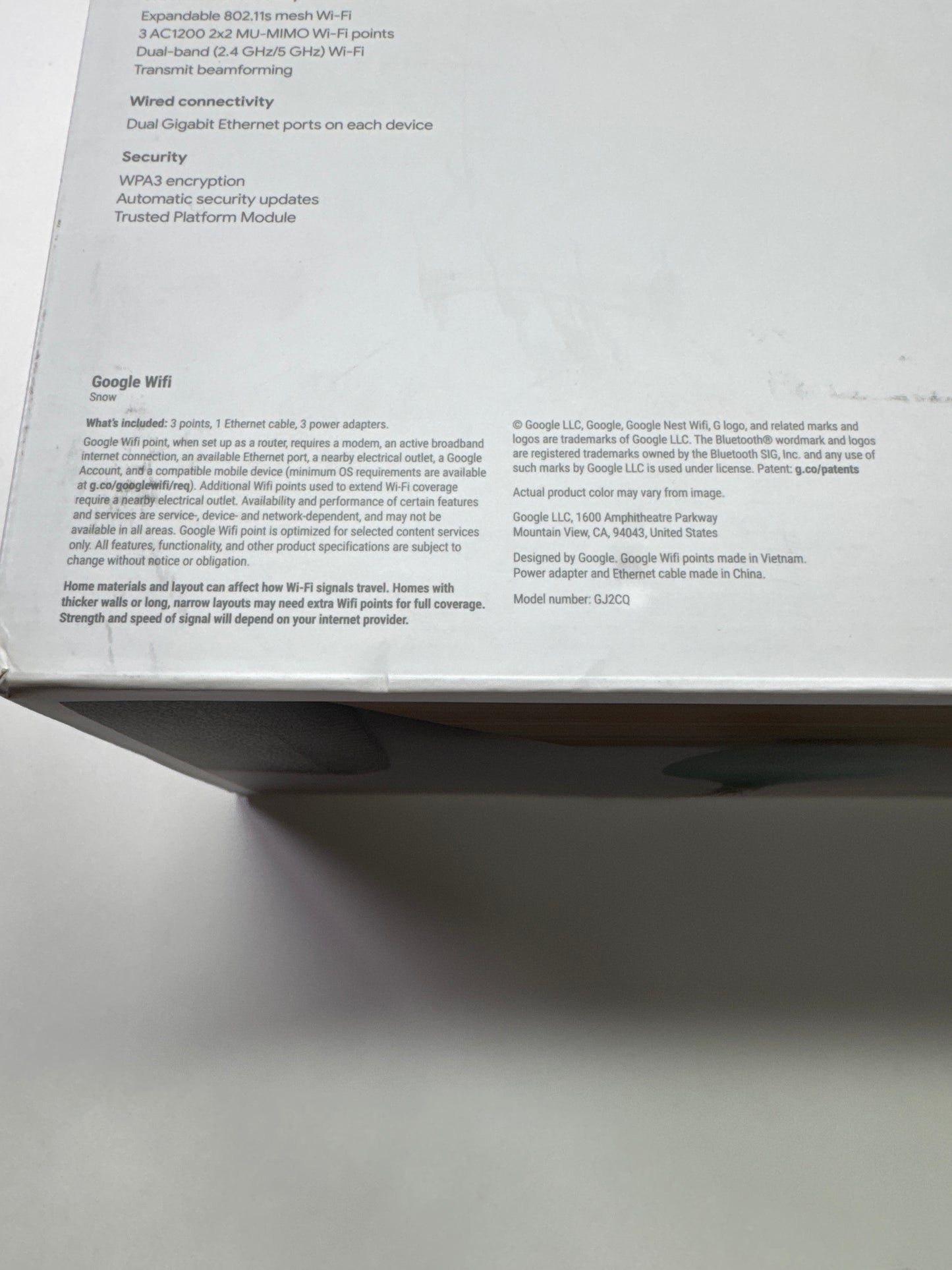 Google  WiFi Mesh Wifi 3 Pack AC1200 GA02434-US