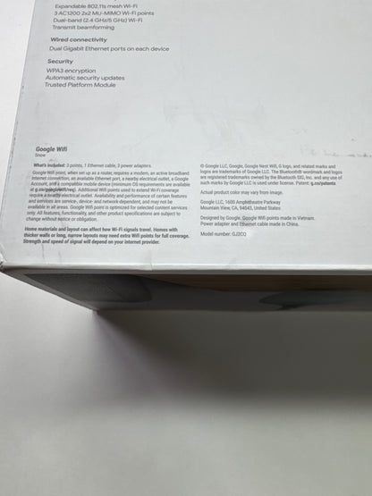 Google  WiFi Mesh Wifi 3 Pack AC1200 GA02434-US