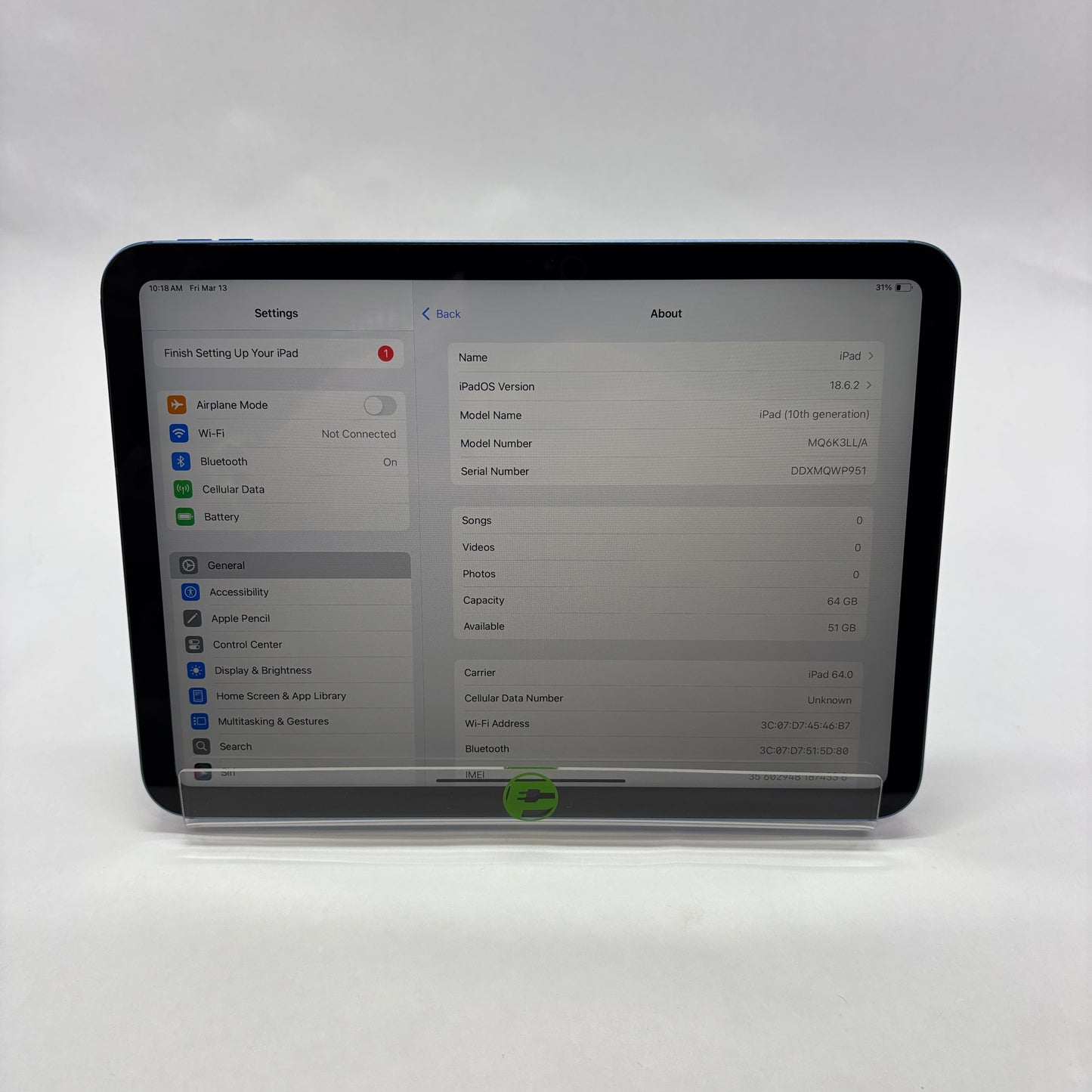 Unlocked Apple iPad 10th Gen 64GB Blue MQ6K3LL/A