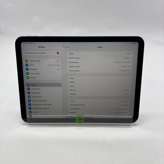 Unlocked Apple iPad 10th Gen 64GB Blue MQ6K3LL/A