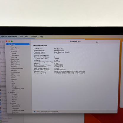 2017 Apple MacBook Pro 13.3" i5 3.1GHz 8GB RAM 256GB SSD Silver A1706