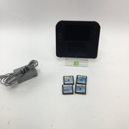Nintendo 2DS Handheld Game Console FTR-001 Black/Red w 4 Games