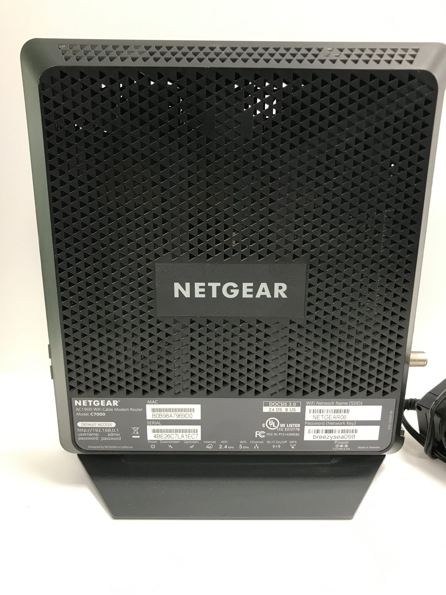 Netgear Nighthawk C7000 Cable Modem WiFi Router Combo AC1900 DOCSIS 3.0 Tested