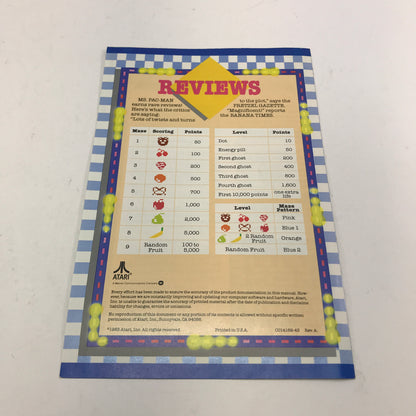 Ms. Pac-Man (Atari 400, 1982) Cartridge and Manual Only