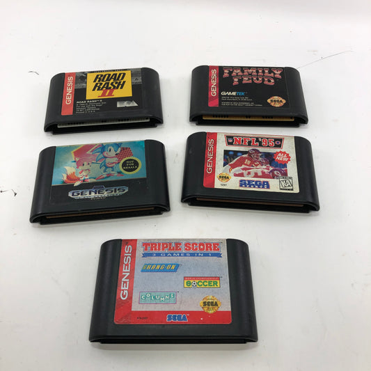 Lot of 5 Sega Genesis Games[Sonic the Hedgehog 2 NFL '95 Road Rash II and more]