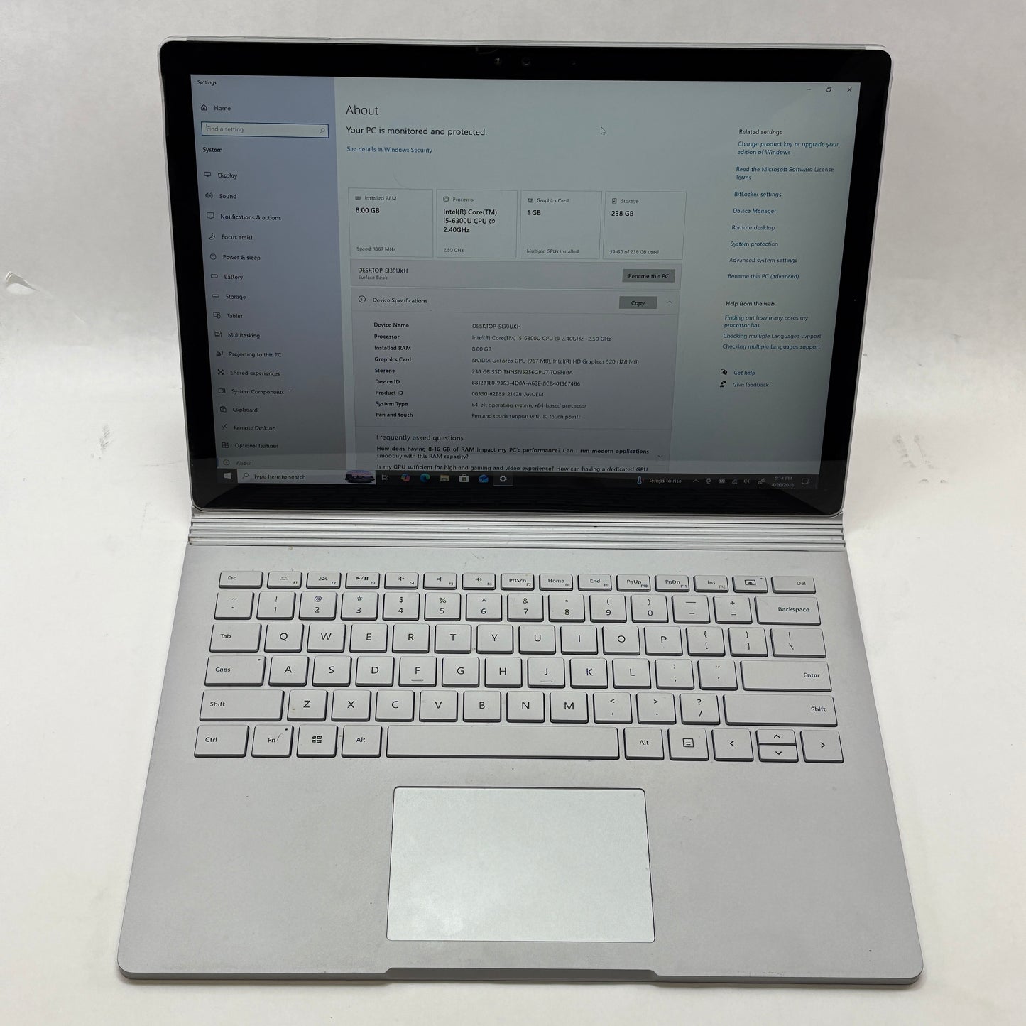 Microsoft Surface Book 1 13.5" i5-6300U 3.0GHz 8GB RAM 256GB SSD