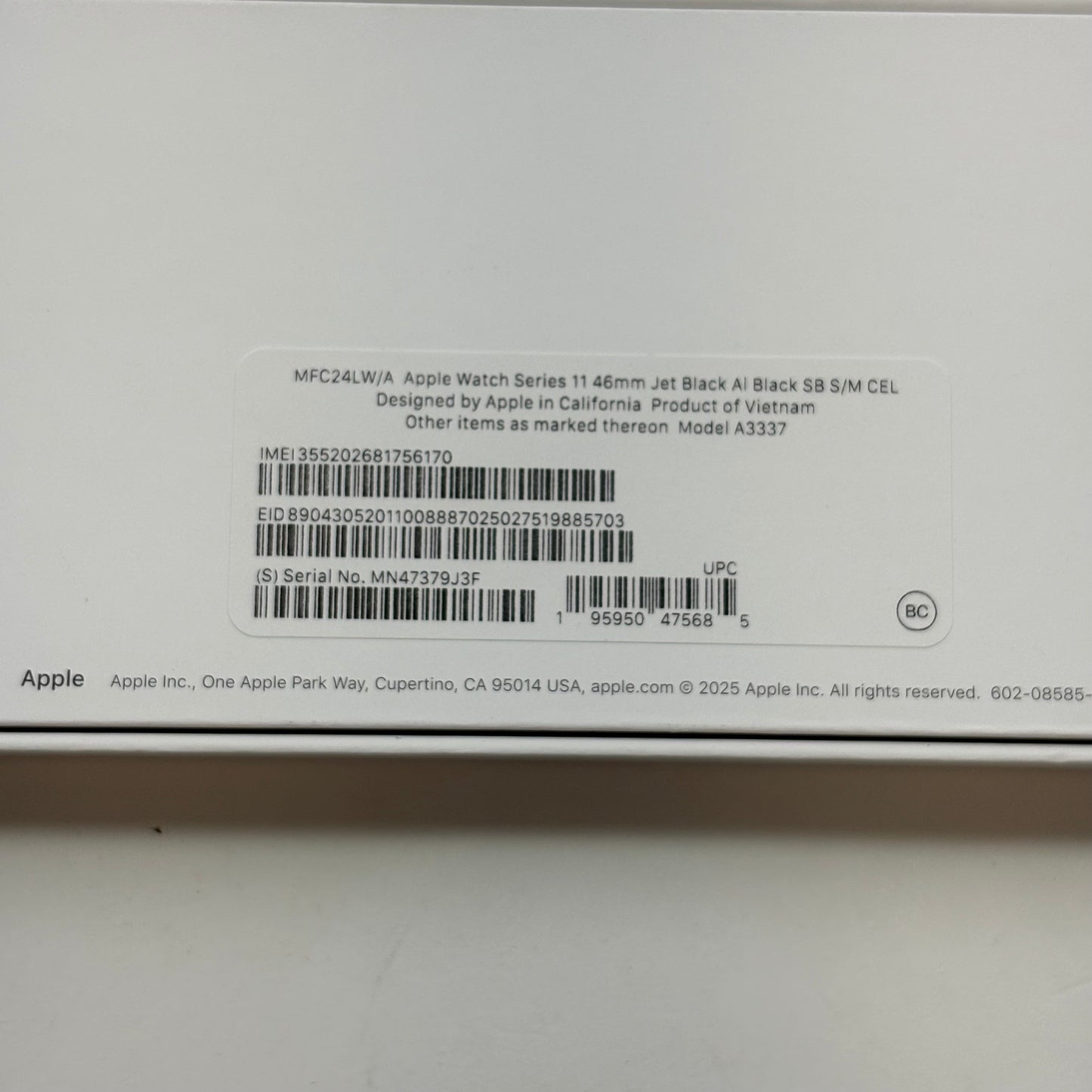 Unlocked Apple Watch Series 11 46MM Jet Black Aluminum Black SportBand MFC24LW/A