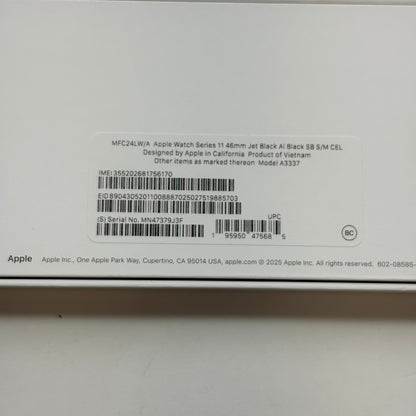 Unlocked Apple Watch Series 11 46MM Jet Black Aluminum Black SportBand MFC24LW/A