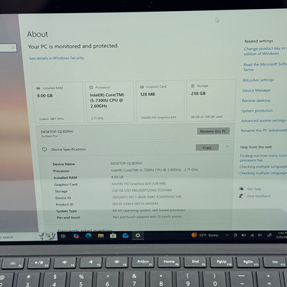 Microsoft Surface Pro 5 1796 12.3" i5-7300U 2.6GHz 8GB RAM 256GB SSD