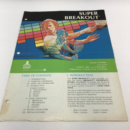 Super Breakout (Atari 400, 1979) Cartridge and Manual Only