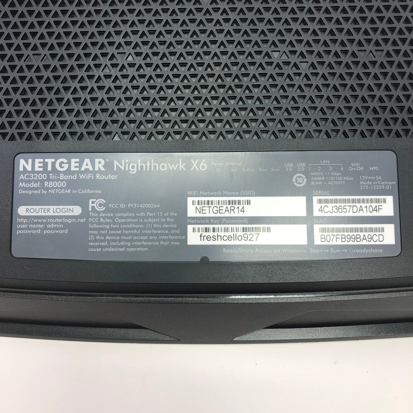 Netgear AC3200 Tri-Band WiFi Router R8000 (No Power Cable)