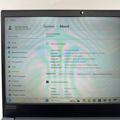 Lenovo ThinkPad E14 Gen 1 SL10W47313 14" i5-10210U 2.1GHz 8GB RAM 500GB SSD