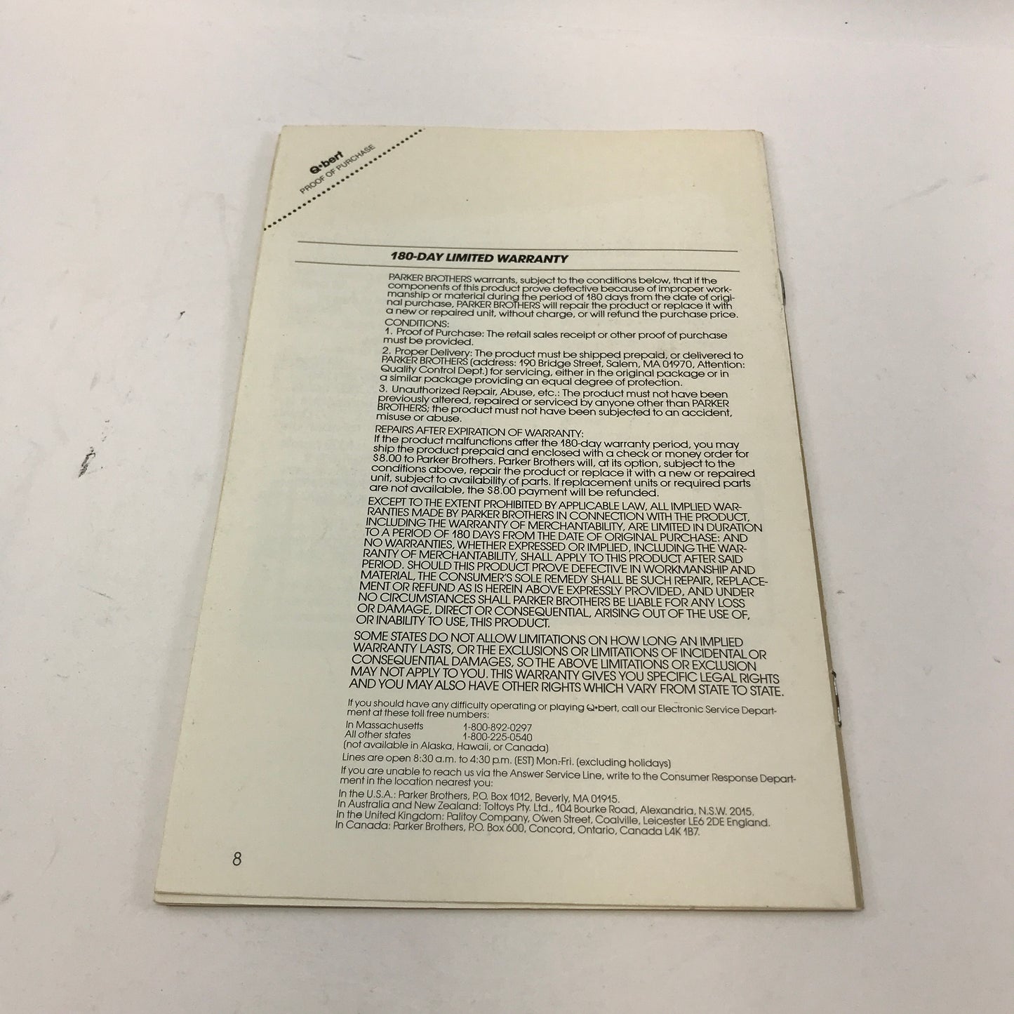 Q*bert (Atari 400, 1979) Cartridge and Manual Only