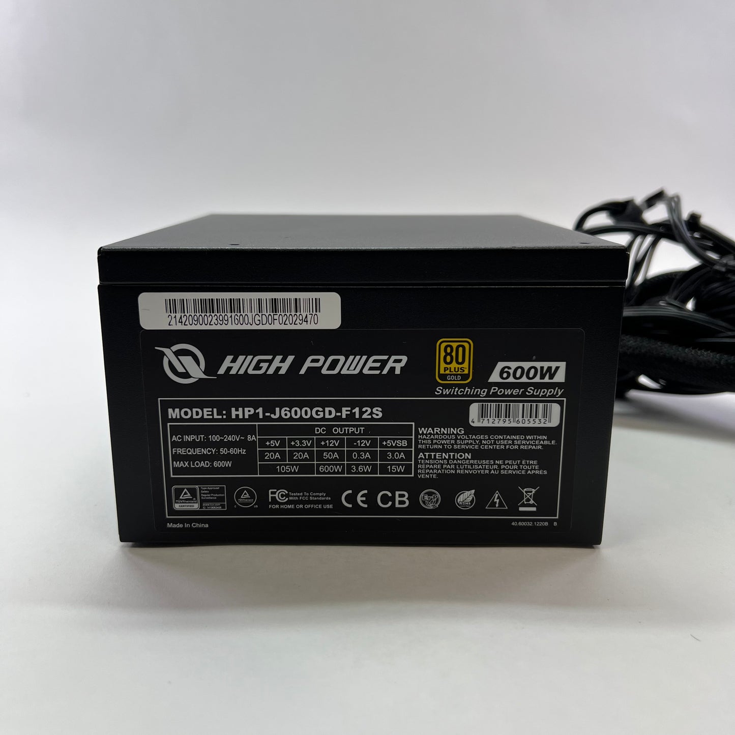 High Power HP1-J600GD-F12S 80 Plus Gold 600W Non Modular Switching Power Supply