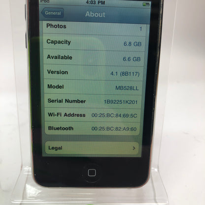 Apple iPod Touch 2nd Gen 8GB Black MB528LL Tested and Working