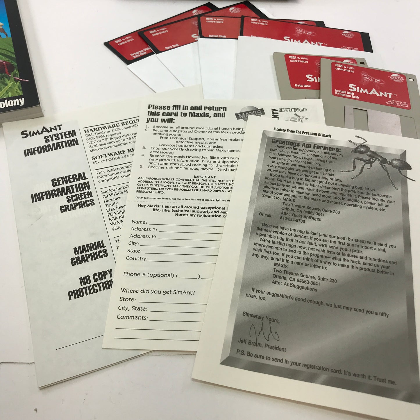 SimAnt (PC, 1991) Maxis Big Box w All Floppy Disks and Manuals