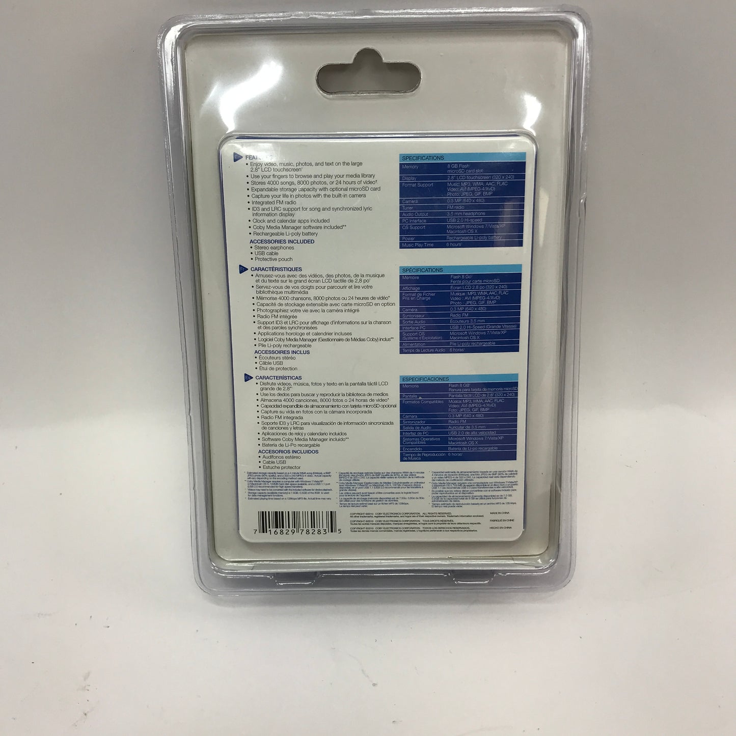 New Coby MP828-8G Touchscreen MP3 Video Player and Camera Factory Sealed