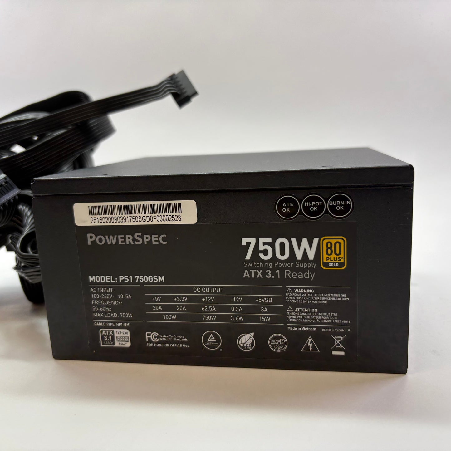 PowerSpec PS1 750GSM' PS1750GSM 80 Plus Gold 750W Semi Modular Power Supply