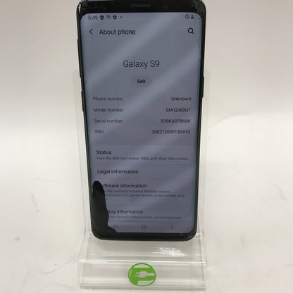 Broken Unlocked Samsung Galaxy S9 64GB SM-GU1 Cracked Screen Parts Only READ