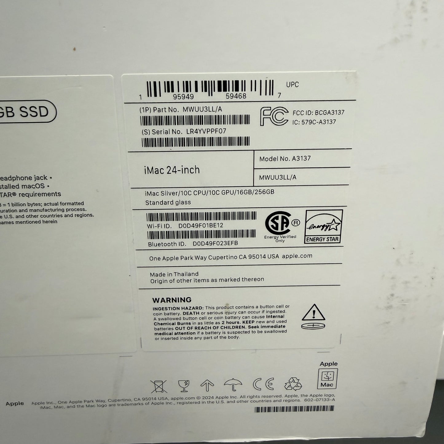 2024 Apple iMac 24" M4 10 Core 4.5GHz 16GB RAM 256GB SSD Silver A3137