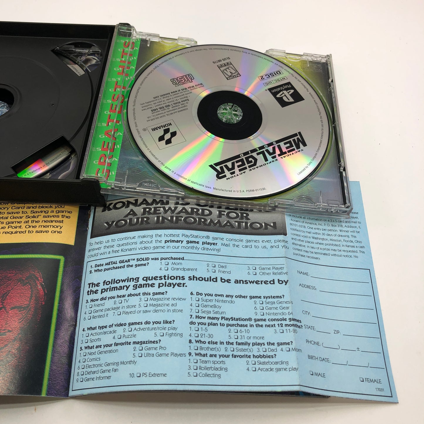Metal Gear Solid [Greatest Hits] (Sony PlayStation 1 PS1, 1998) CIB