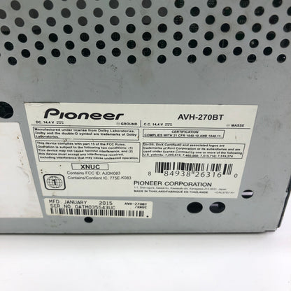 Pioneer DIVX Car Stereo AVH-270BT, DIVX, Bluetooth, Untested
