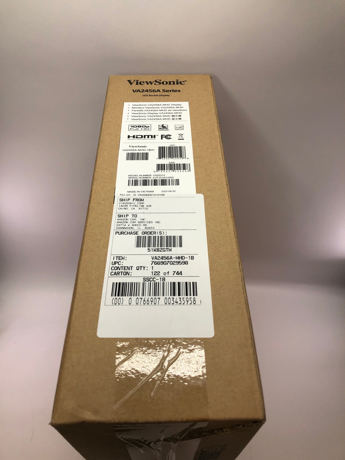 New ViewSonic 24" VA2456A-MHD-1B IPS LED 120Hz Frameless Monitor