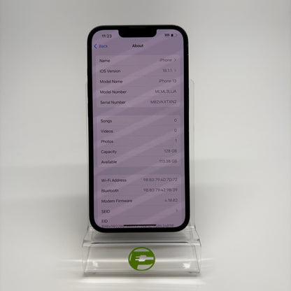 Unlocked Apple iPhone 13 128GB 18.1.1 Midnight MLML3LL/A