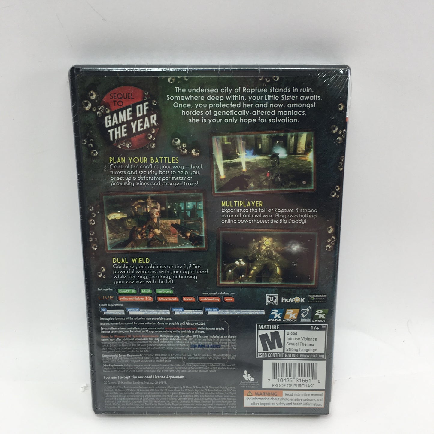 New BioShock 2 (PC, 2010) Factory Sealed