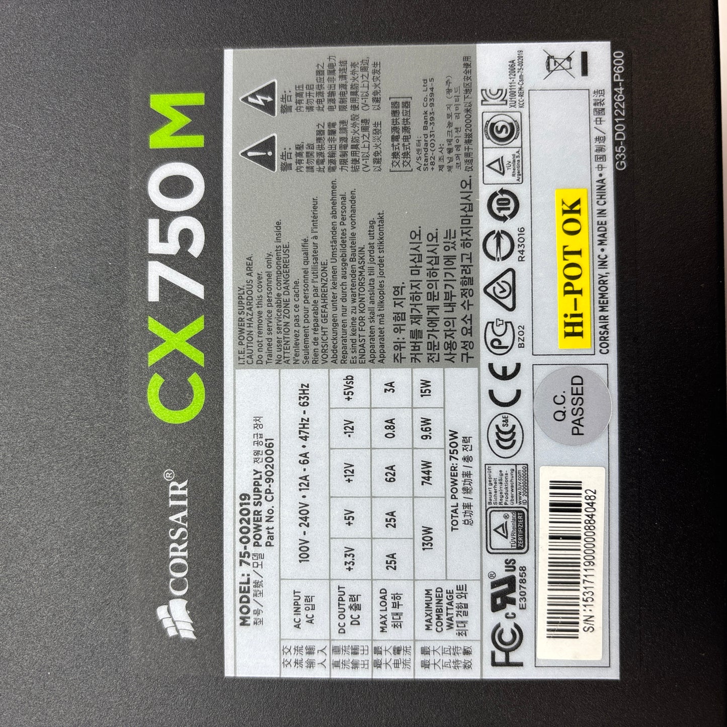 Corsair CX750M CP-9020061 80 Plus Bronze 750W Semi Modular Power Supply