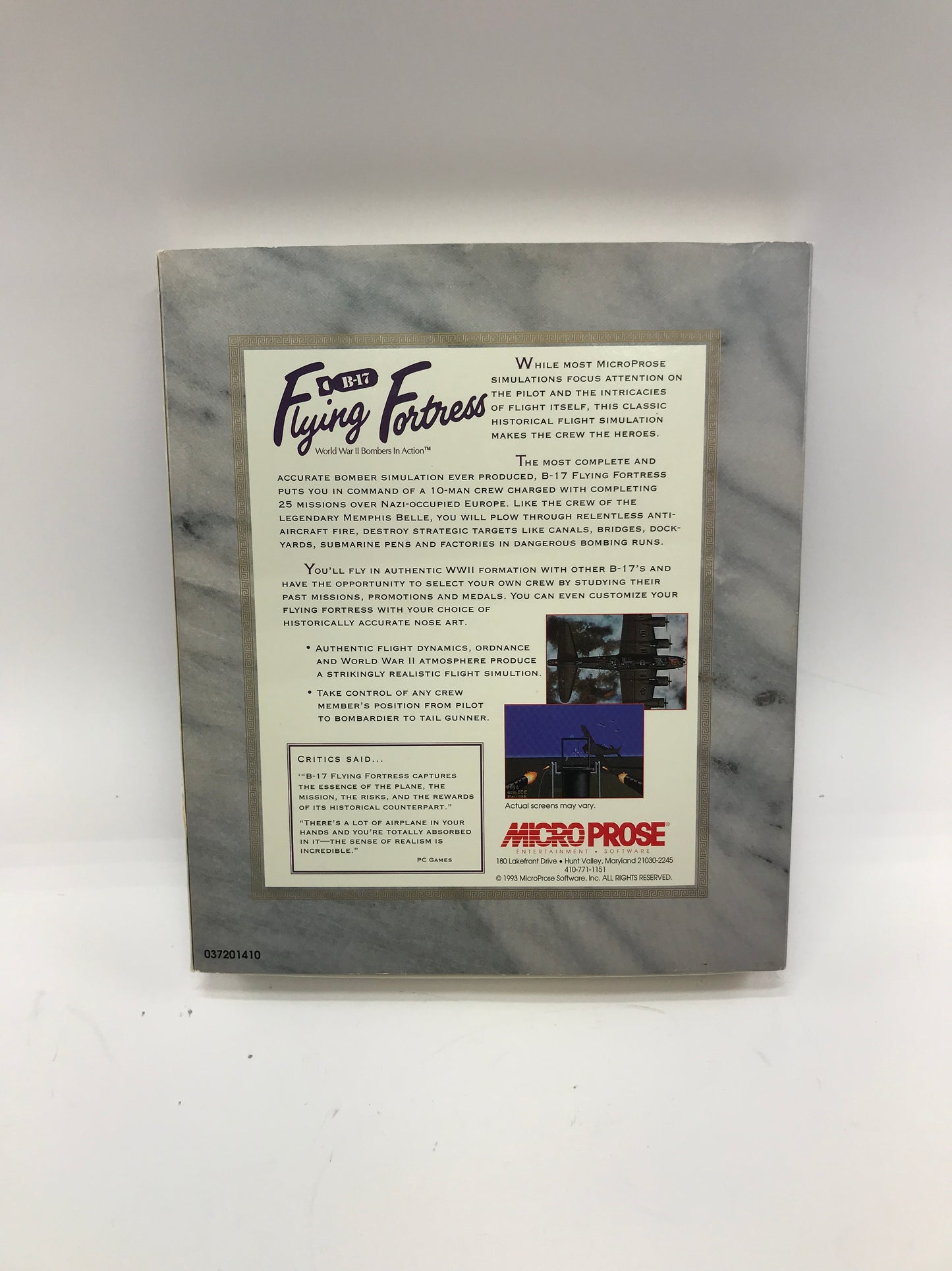 B-17 Flying Fortress World War II Bombers In Action (PC, 1993) CIB