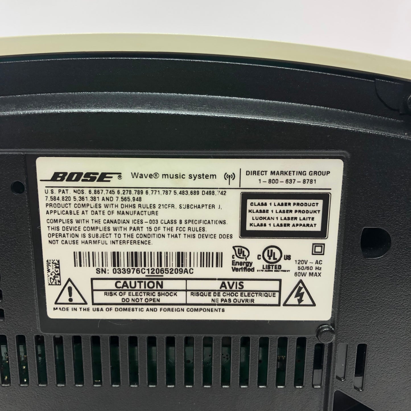 Bose Wave Music System Stereo Speaker, With Power Cable, Aux Cable, and Remote